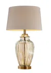 Homezia 29" Bronze Metal Bedside Table Lamp With Tan Shade
