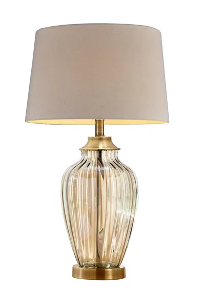 Homezia 29" Bronze Metal Bedside Table Lamp With Tan Shade In Gold