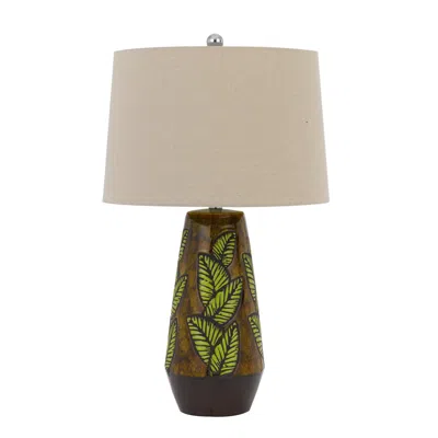 Homezia 29" Brown Ceramic Cylinder Table Lamp With Tan Empire Shade In Multi