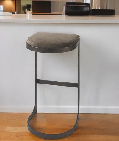 Homezia 29" Brown Leather And Iron Backless Bar Chair