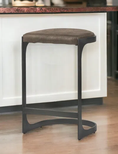 Homezia 29" Brown Leather And Iron Backless Counter Height Bar Chair