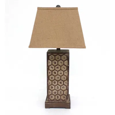 Homezia 29" Brown Solid Wood Bedside Table Lamp With Brown Shade