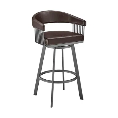 Homezia 29" Chocolate And Gray Iron Swivel Low Back Bar Height Bar Chair