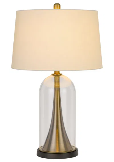 Homezia 29" Clear Metal Table Lamp With White Empire Shade In Animal Print