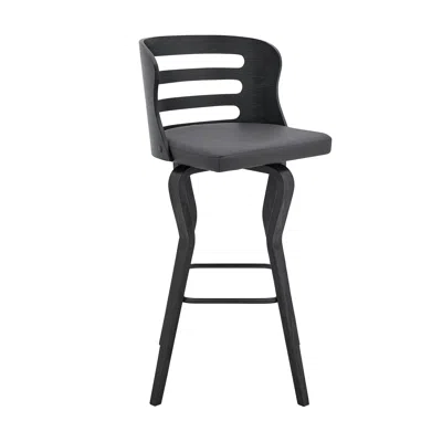 Homezia 29" Gray And Black Faux Leather And Iron Swivel Low Back Bar Height Bar Chair