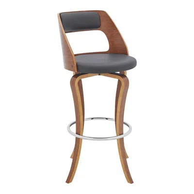 Homezia 29" Gray And Brown Faux Leather Swivel Bar Height Bar Chair