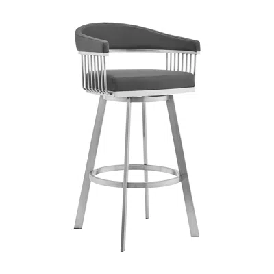 Homezia 29" Gray And Silver Iron Swivel Backless Bar Height Bar Chair