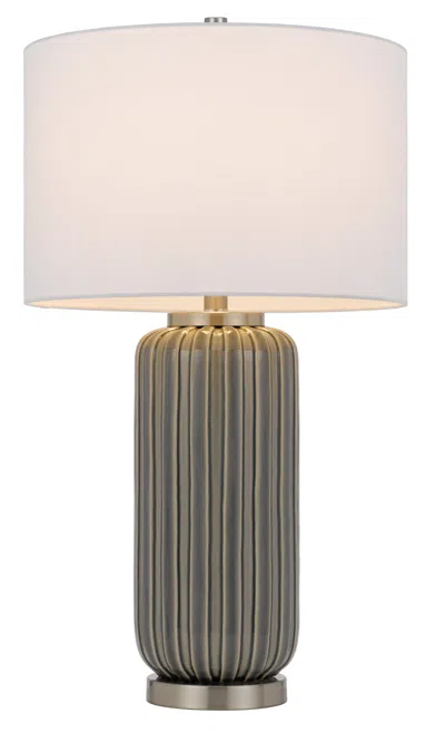 Homezia 29" Gray Metal Cylinder Table Lamp With White Drum Shade