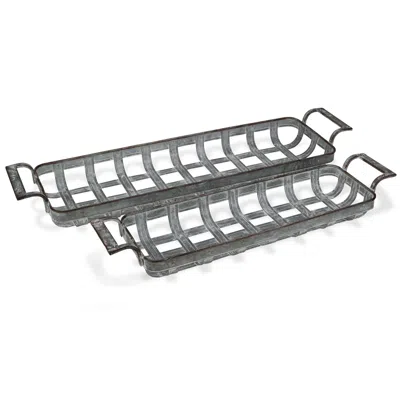 Homezia 29" Gray Rectangular Metal Handmade Tray With Handles In Multi