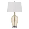 Homezia 29" Nickel Metal Round Table Lamp With White Drum Shade