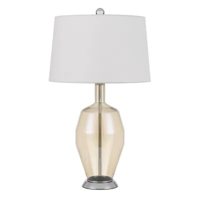 Homezia 29" Nickel Metal Round Table Lamp With White Drum Shade