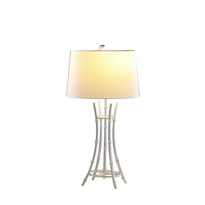 Homezia 29" Silver Bamboo Design Table Lamp With Off White Drum Shade In Yellow
