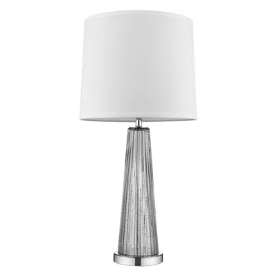 Homezia 29" Silver Metal Table Lamp With White Empire Shade In Gray