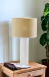 Homezia 29" White Ceramic Cylinder Table Lamp With Beige Drum Shade