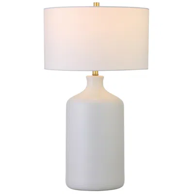 Homezia 29" White Ceramic Table Lamp With White Drum Shade