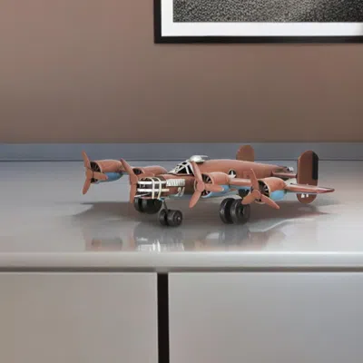 Homezia 3" Brown And Silver Metal Hand Painted Model Airplane In Multi
