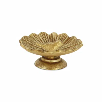 Homezia 3" Gold Metal Bird And Flower Hand Painted Sculpture