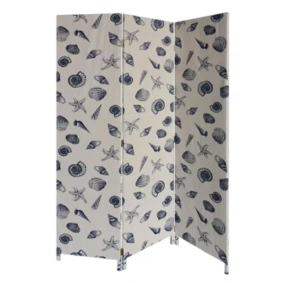 Homezia 3 Panel Beige And Blue Soft Fabric Finish Room Divider