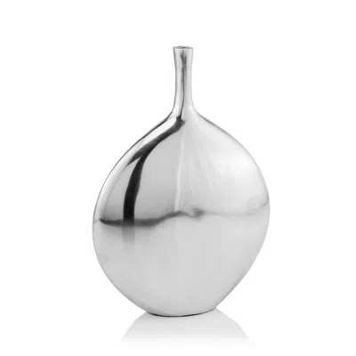 Homezia 3" X 9" X 12" Silver Aluminum Meduim Long Neck Disc Vase