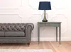 Homezia 30" Antiqued Brass And Glass Table Lamp With Navy Blue Empire Shade