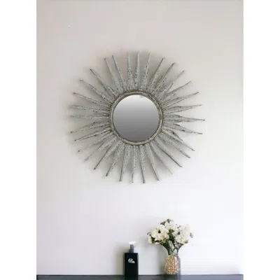 Homezia 30" Antiqued Silver Gray Sunburst Wall Mounted Accent Mirror