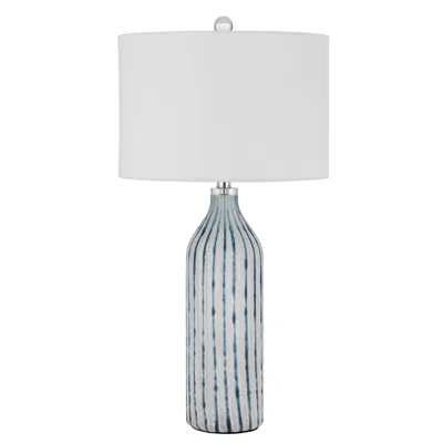Homezia 30" Aqua And Gray Glass Table Lamp With White Drum Shade