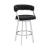 Homezia 30" Black And Silver Faux Leather And Iron Swivel Low Back Bar Height Bar Chair
