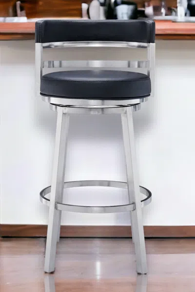 Homezia 30" Black And Silver Faux Leather And Iron Swivel Low Back Bar Height Bar Chair In Animal Print