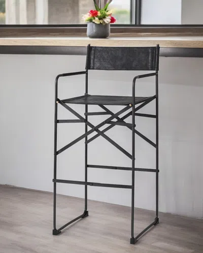 Homezia 30" Black Leather And Metal Bar Height Bar Chair