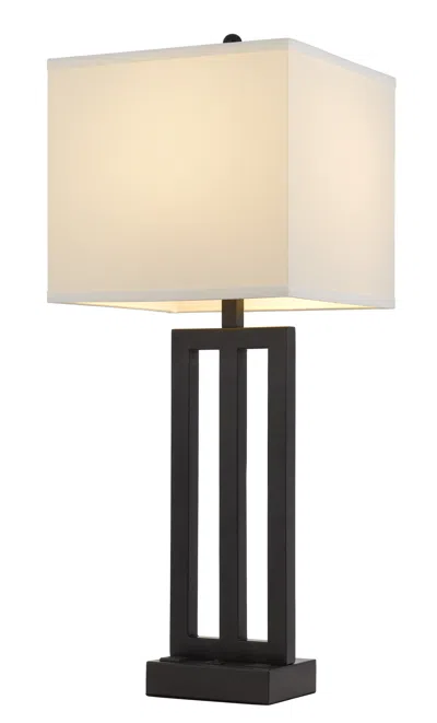 Homezia 30" Black Metal Usb Table Lamp With White Shade