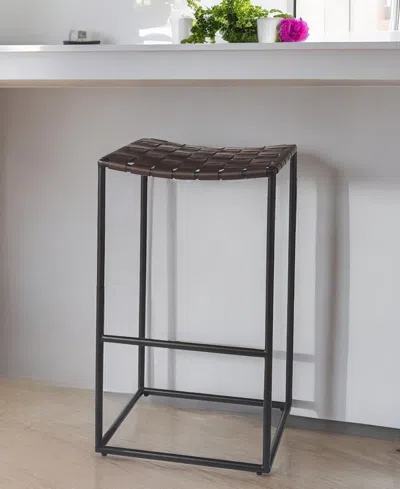 Homezia 30" Brown And Black Leather And Iron Backless Bar Height Bar Chair