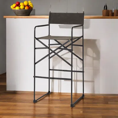 Homezia 30" Brown And Black Leather And Metal Bar Chair