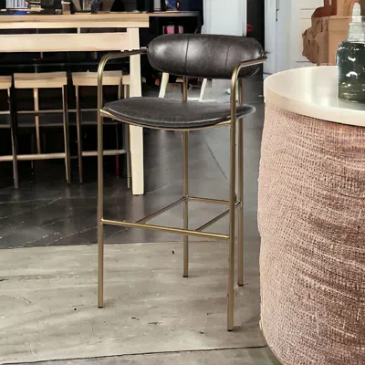 Homezia 30" Brown And Gold Faux Leather And Steel Bar Height Bar Chair