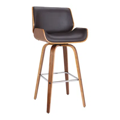 Homezia 30" Brown Solid Wood Swivel Low Back Bar Height Bar Chair