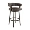 Homezia 30" Chocolate And Gray Faux Leather And Iron Swivel Low Back Bar Height Bar Chair