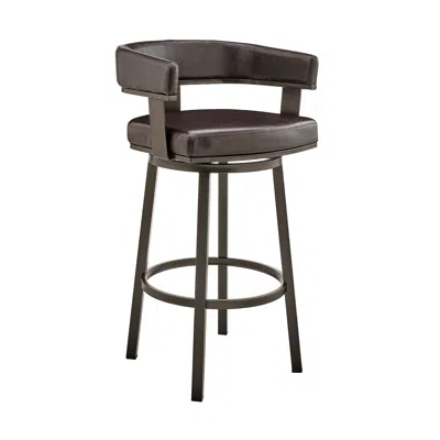 Homezia 30" Chocolate And Gray Faux Leather And Iron Swivel Low Back Bar Height Bar Chair