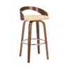 Homezia 30" Cream And Brown Faux Leather And Solid Wood Swivel Low Back Bar Height Bar Chair