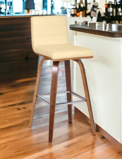 Homezia 30" Cream And Brown Iron Swivel Low Back Bar Height Bar Chair