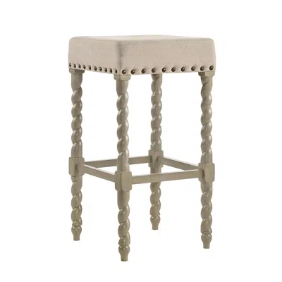 Homezia 30" Cream And Gray Solid Wood Backless Bar Height Bar Chair In Neutral