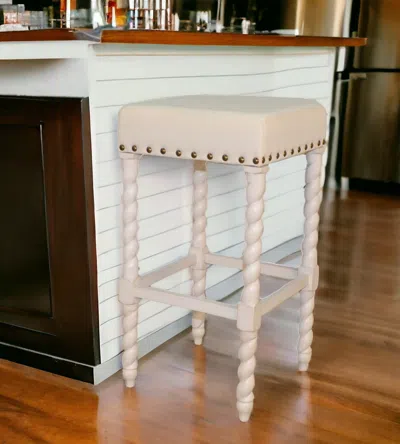 Homezia 30" Cream And Vanilla Linen Upholstered Solid Wood Backless Bar Chair