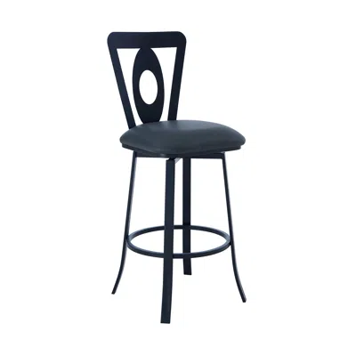 Homezia 30" Gray And Black Faux Leather And Iron Swivel Bar Height Bar Chair