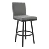 Homezia 30" Gray And Black Faux Leather And Iron Swivel Bar Height Bar Chair