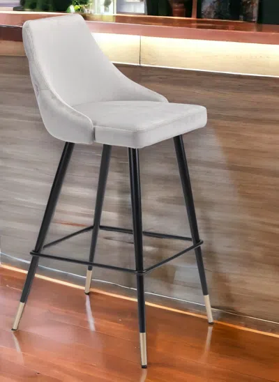 Homezia 30" Gray And Black Velvet And Steel Bar Height Bar Chair