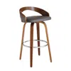 Homezia 30" Gray And Brown Faux Leather And Iron Swivel Low Back Bar Height Bar Chair