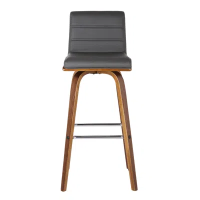Homezia 30" Gray And Brown Faux Leather And Wood Swivel Low Back Bar Height Bar Chair