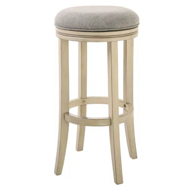 Homezia 30" Gray And Ivory Solid Wood Swivel Backless Bar Height Bar Chair