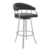 Homezia 30" Gray And Silver Faux Leather And Iron Swivel Low Back Bar Height Bar Chair