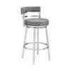 Homezia 30" Gray And Silver Faux Leather And Iron Swivel Low Back Bar Height Bar Chair