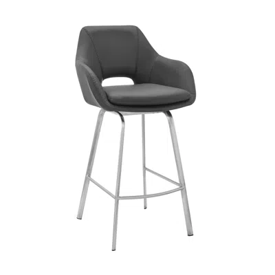 Homezia 30" Gray And Silver Iron Swivel Low Back Bar Height Bar Chair
