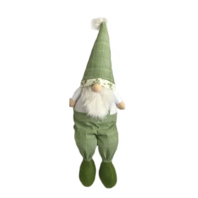 Homezia 30" Green And White Fabric Sitting Gnome